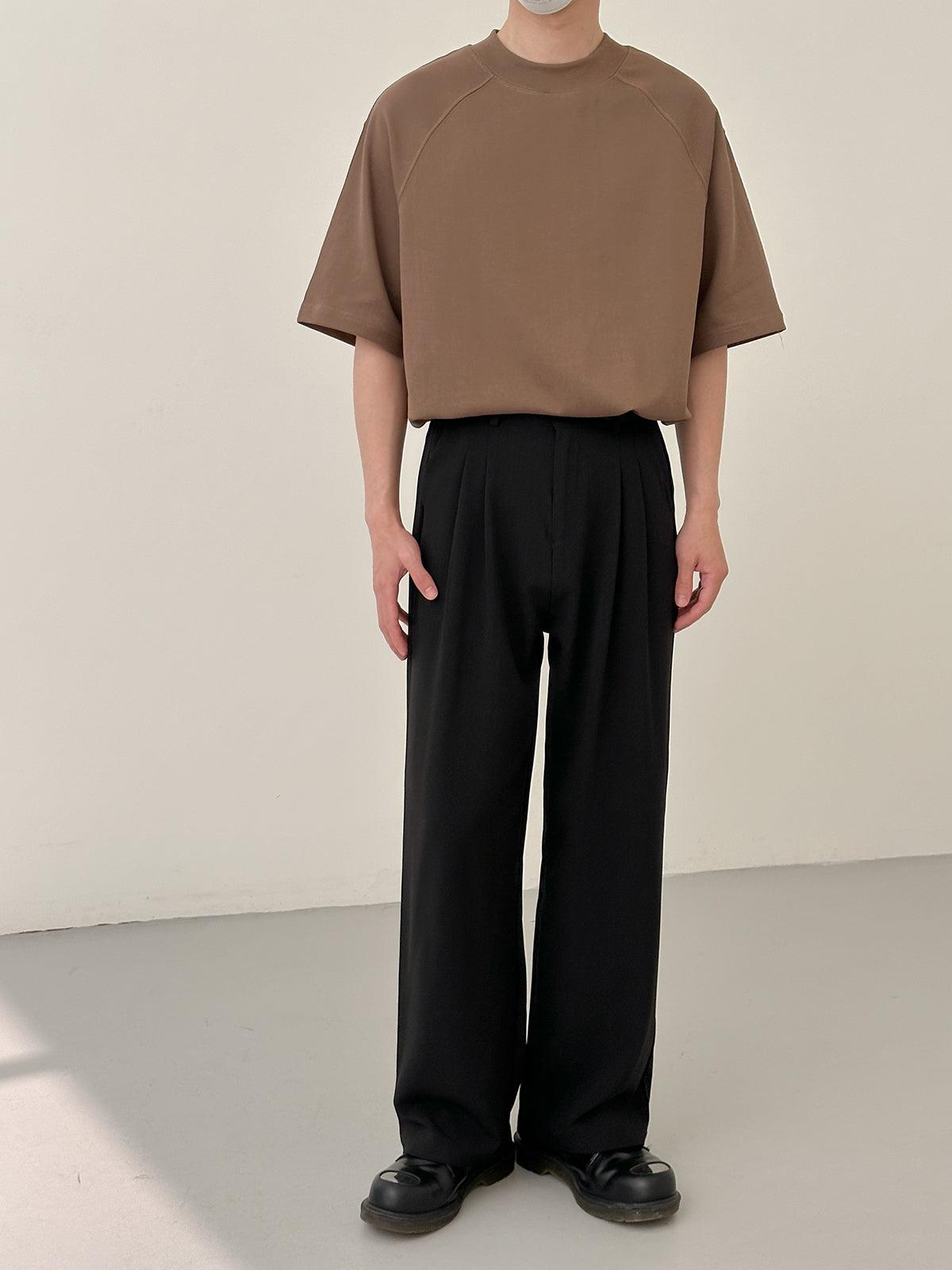 Herr Kontorsbyxor Minimalistisk Vikdesign Raka Ben Flödande Siluett