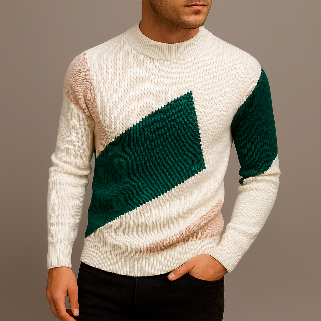 Herrstickad tröja Color Block Slim Fit