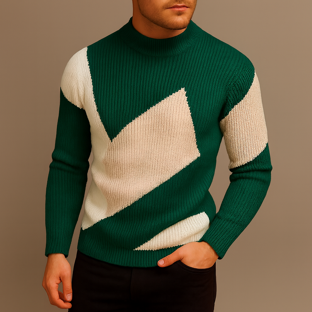 Herrstickad tröja Color Block Slim Fit