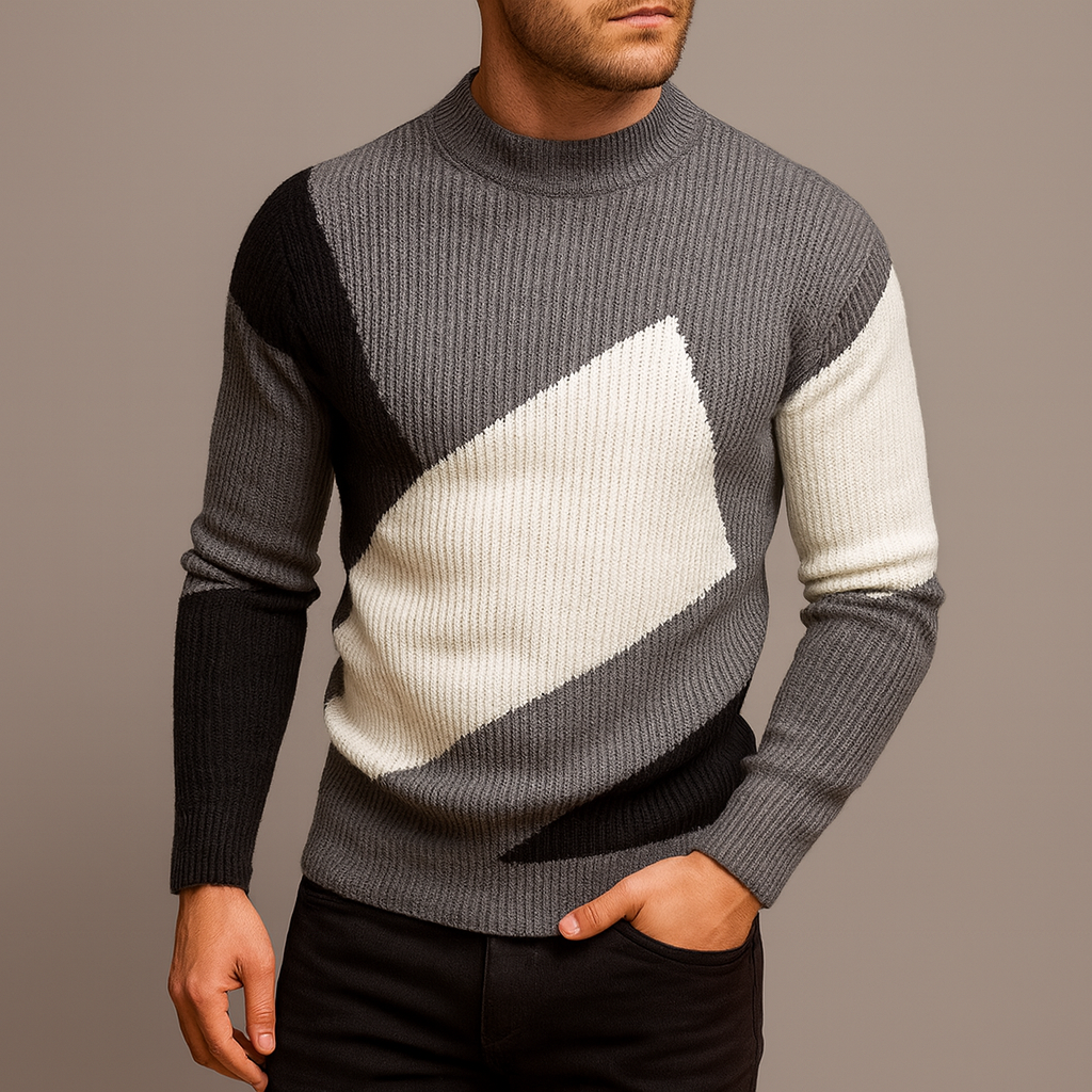 Herrstickad tröja Color Block Slim Fit